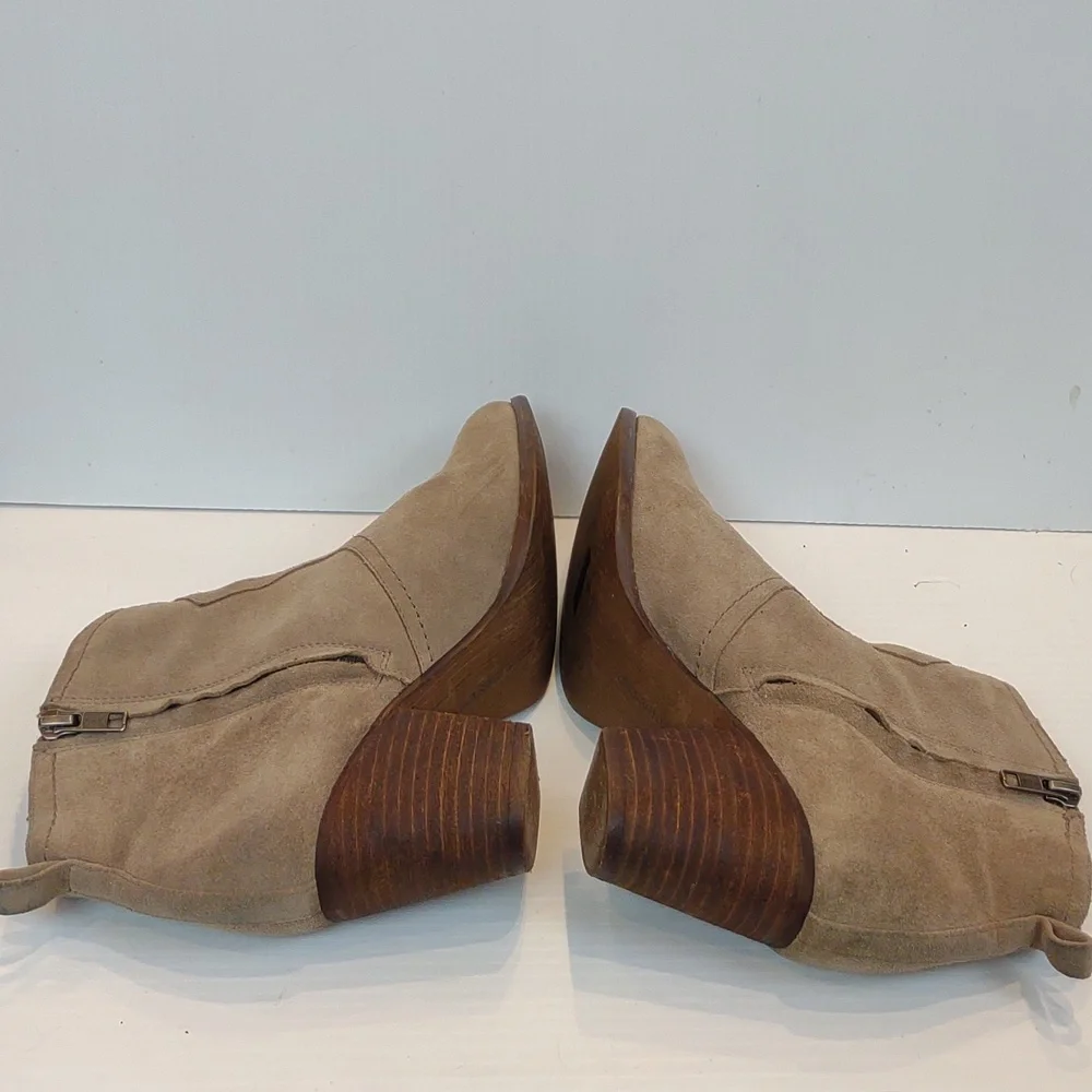 Lands' End Women's Harris Taupe Suede Side Zip Faux Wooden Heel Ankle Bootie